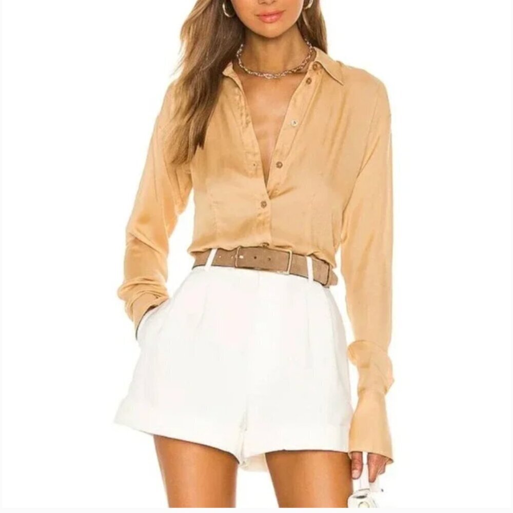 L'Académie Revolve The Bastina Top Button-Down Blouse Shirt Long Sleeve Sz L